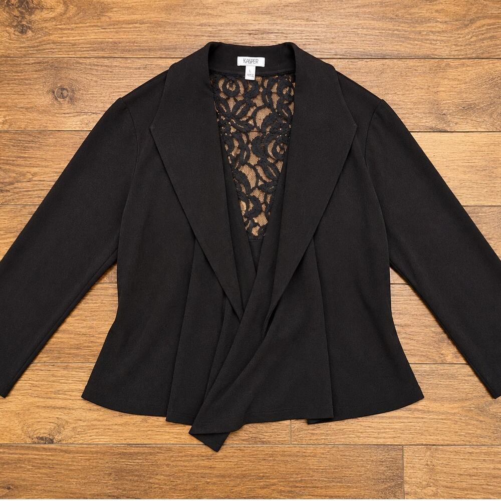 HALO Open Front Lightweight Blazer Romantic Lace Back Feminine Chic Jacket EUC